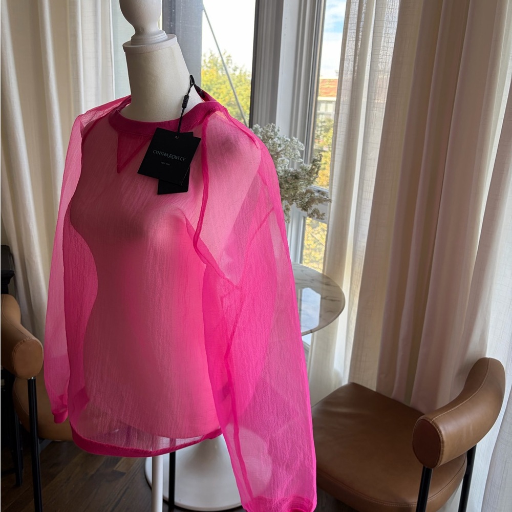 Cynthia Rowley Sheer Hot Pink Organza Pullover
